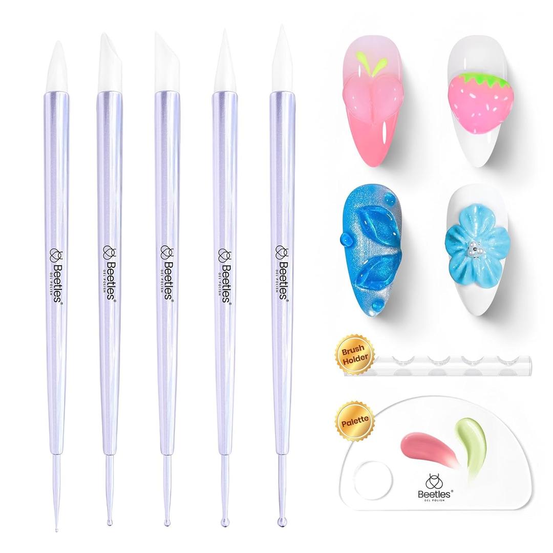 Beetles 5PCS Nail Art Dotting Tools Nail Art Sculpture Pen, Dual-Head Resin Nail Art Tools, Carving Drawing Tool, Silicone Brushes Set Pottery Clay Sculpting Tools Modeling Painting Tool DIY Art (5 Count (Pack of 1))