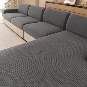 Stretch Sectional Couch Covers, Wear Resistant Sofa Slipcovers Washable Soft Furniture Protector Anti Slip L Shaped Couch Cushion Covers for Dogs (1 Piece Oversized Cushion Cover, Grid Grey)