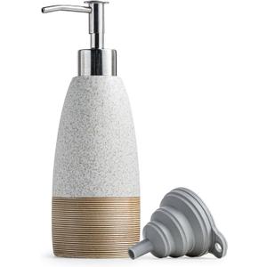 12oz Dish Soap Dispenser with 2 Pumps for Hand Soap, Shampoo, Lotion, Conditioner, Ceramic Refillable Soap Bottle with Silicone Funnel for Valentine's Day Bathroom, Kitchen, Speckled White