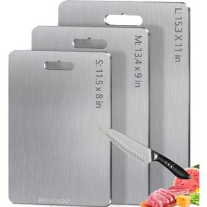 Titanium Cutting Boards for Kitchen [Set of 3], Double Sided Pure Titanium Cutting Board | Easy to Clean | Dishwasher Safe | Food-Grade Raw & Cooked Foods or Outdoor Camping Chopping Board (Silver)