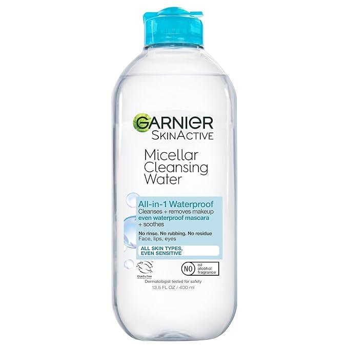 Garnier Micellar Water for Waterproof Makeup, Hydrating Facial Cleanser & Makeup Remover, Suitable for Sensitive Skin, Vegan, Cruelty Free, 13.5 Fl Oz (400mL), 1 Count