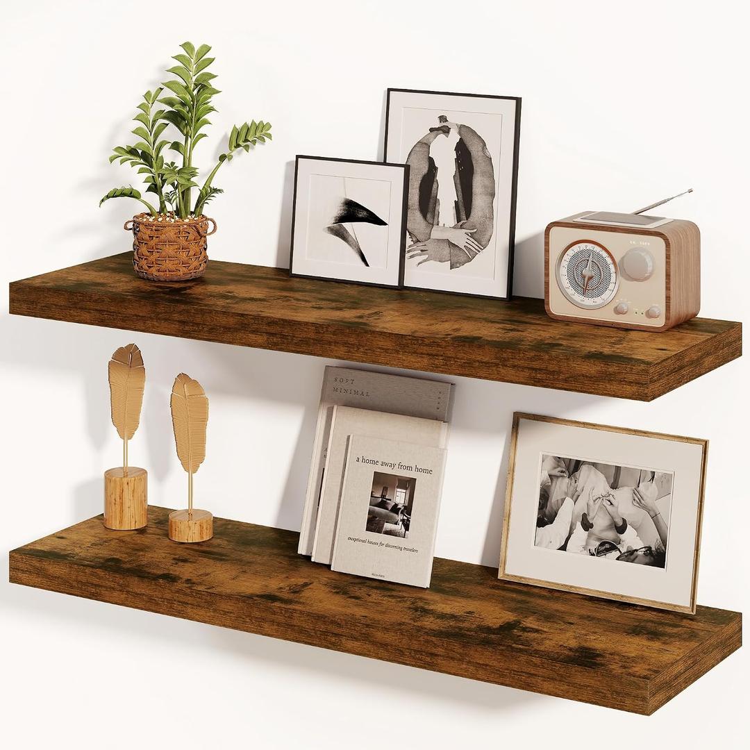 Floating Shelves 36 Inch Long, Deep Floating Shelf for Wall, 36 x 8 Floating Shelves Set of 2, 8 Inch Deep Wall Shelves for Living Room, Kitchen, Bedroom, Large Storage Shelves, Rustic Brown, 36 Inch, 2 Pack