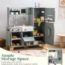 ROBUD Play Kitchen Set, Wooden Play Kitchen with Ice Maker, Fridge, Coffee Machine, Oven, Dishwasher, Microwave, Kitchen Accessories, Toy Kitchen Gift for Boys Girls, 3+
