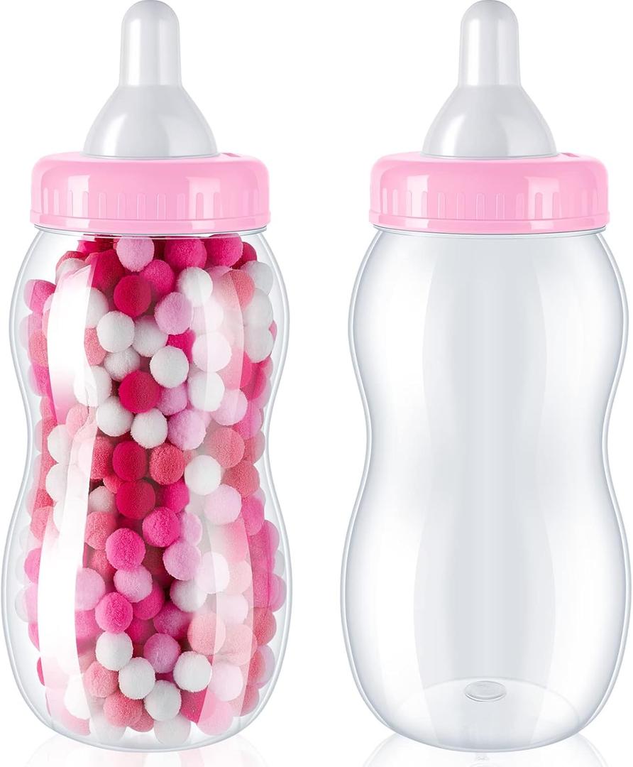 Tessco for you 2 Pcs 15 Inch Big Baby Shower Bottle for Baptism Game Large Jumbo Plastic Baby Shower Bottle Piggy Candy Bank for Girl Boy Kids Party Favor(Pink)