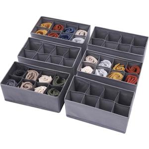 DIOMMELL 6 Pack Foldable Cloth Storage Box Closet Dresser Drawer Organizer Fabric Baskets Bins Containers Divider for Clothes Underwear Socks Lingerie Clothing, M Grey 00-0600