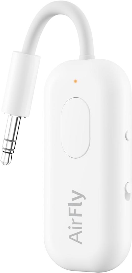 Twelve South AirFly Pro | Bluetooth Wireless Transmitter/Receiver Adapter for 2 Headphones, Audio Sharing, Compatible with 3.5mm aux Jack for Airplanes, TV, Gym, Stereo, and Travel, 25+ Hr Battery (White)