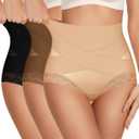 MEIYATING Women's Tummy Control High Waisted Underwear, Post Partum Compression, Full Coverage Lace Panties Briefs 3 Pack (XXL)