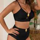 Herseas Womens 2 Piece Bikini Sets High Waisted Metal Ring Textured Swimsuit 2026 Summer Bathing Suits Beach Swimwear (Black, XXL)