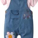 Cute Baby Girls Clothes Toddler Girls Long-Sleeve Romper+Denim Overalls Pants Outfits Infant Girl 0-2 Years Clothes (12-18 Months,Pink #225) Size 90