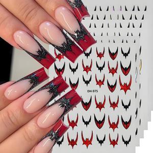 3 x Halloween Nail Art Stickers 3D Bat Nail Stickers Colorful Bat Nail Art Decals Self-Adhesive Nail Decals Horror Nails Design Supplies Laser Gold Silver Red Purple Bats Nails Decorations Accessories
