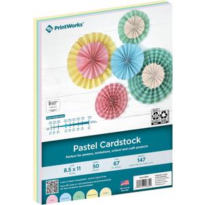 PrintWorks Pastel Cardstock 8.5" x 11" - 50 Sheets - 5 Assorted Pastel Colors - Ideal for School & Craft Projects - 67 lb/147 gsm - Made in the USA - SFI Certified (00684) (Single)