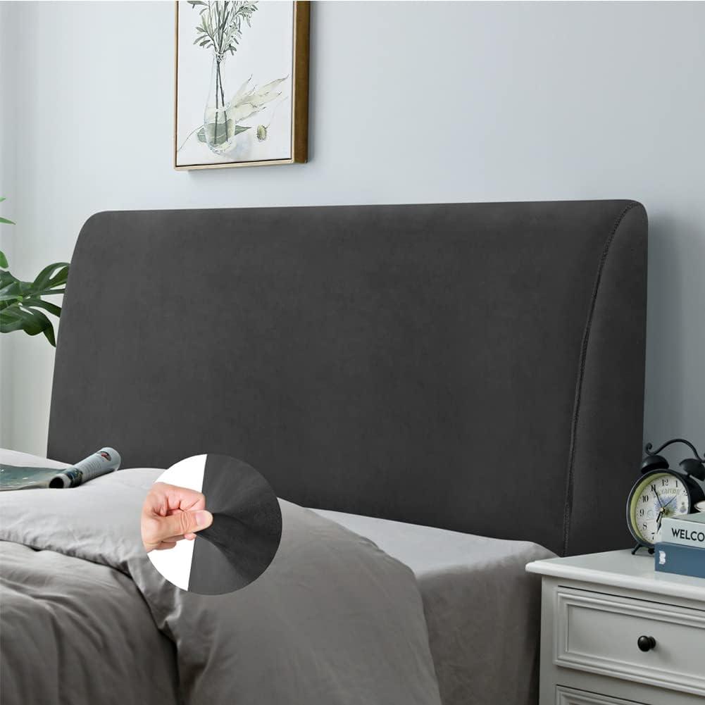Headboard Cover for Queen Bed, Stretchy Velvety Headboard Slipcover, Dustproof Durable Protector Cover for Bed Headboard, Velvet Soft Fabric (Jet Black)