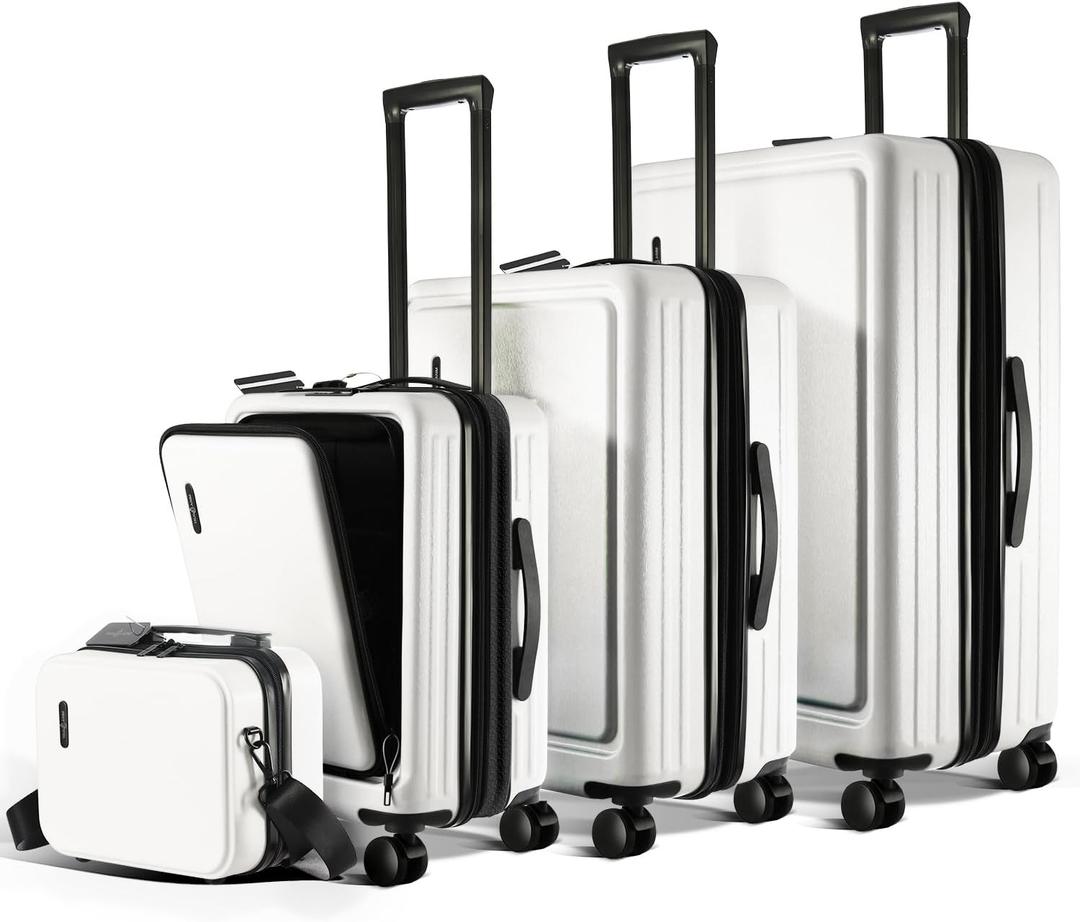 Hard Shell Luggage Sets with Spinner Wheels 4 Piece, Expandable Large Suitcases with TSA Lock, Travel Large Suitcase Set, White Luggage Setm, White