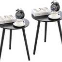 Apicizon Round Side Table Set of 2, Black Nightstand Coffee End Table for Living Room, Bedroom, Small Spaces, Morden Side Table Home Decor Bedside with Wood Legs, 16.5 x 20.5 Inches