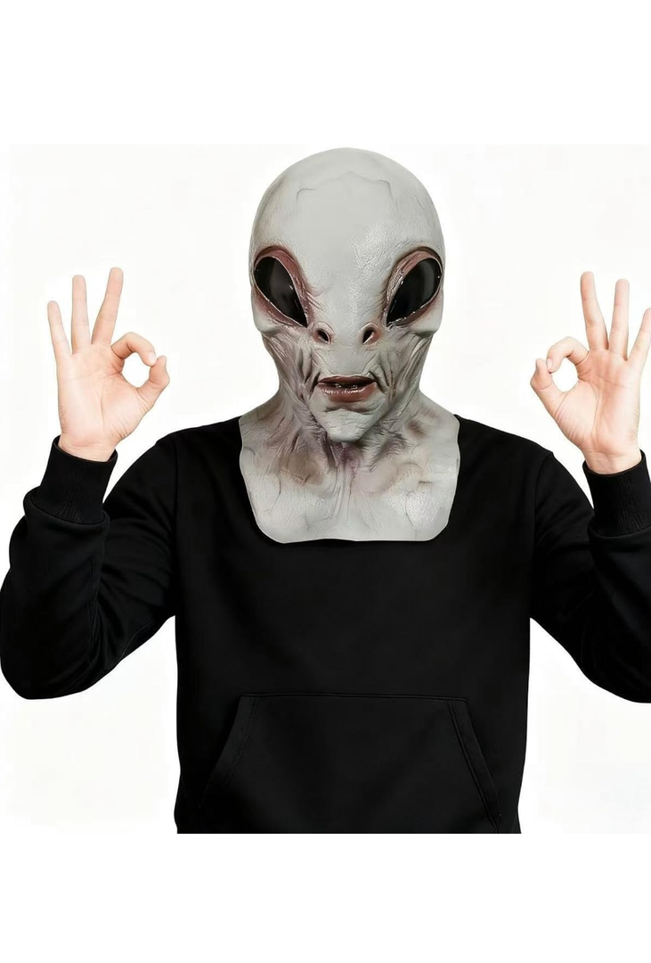 Alien Mask UFO Headgear Halloween Latex Terror Head Mask Costume for Costume Party Masquerade Props - Light Grey
