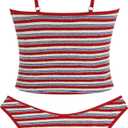 ZAFUL Women's Spaghetti Strap Tankini Swimsuits V Neck Tummy Control Tie Side Thong Bikini Swimsuits 2 Piece Bathing Suits (Red, S)