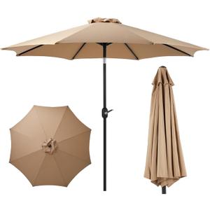 OLIXIS 9ft Patio Umbrella with Tilt and Crank Button & 8 Sturdy Ribs Waterproof, Patio Table Umbrella Perfect for Poolside, Terrace, Beach and Outdoor Restaurant, Brown (9FT NO LEDs)