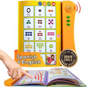 ZEENKIND Spanish & English Talking Learning Book for Kids 2 3 4 5 6 Years Old, Interactive Audio Sound Books, Toddler Educational Toy to Learn Spanish, Electronic Bilingual Toys, Juegos para Nios (Version 1: 23 Pages)
