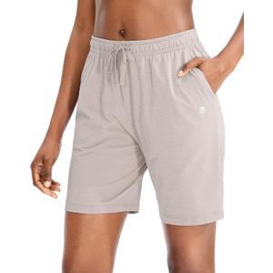 G Gradual Women's 7" / 9" Shorts with Deep Pockets Elastic Waist Bermuda Jersey Long Shorts for Woman Lounge Walking (Beige, XL)