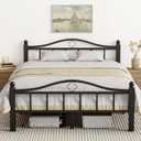 Metal Full Size Bed Frames with Headboard, 1500lb No Squeak Metal Platform with Headboard, 12" Underbed Storage, Tool-Free 30-Min Assembly No Box Spring Needed for Dorms/Apartments, R-black Full