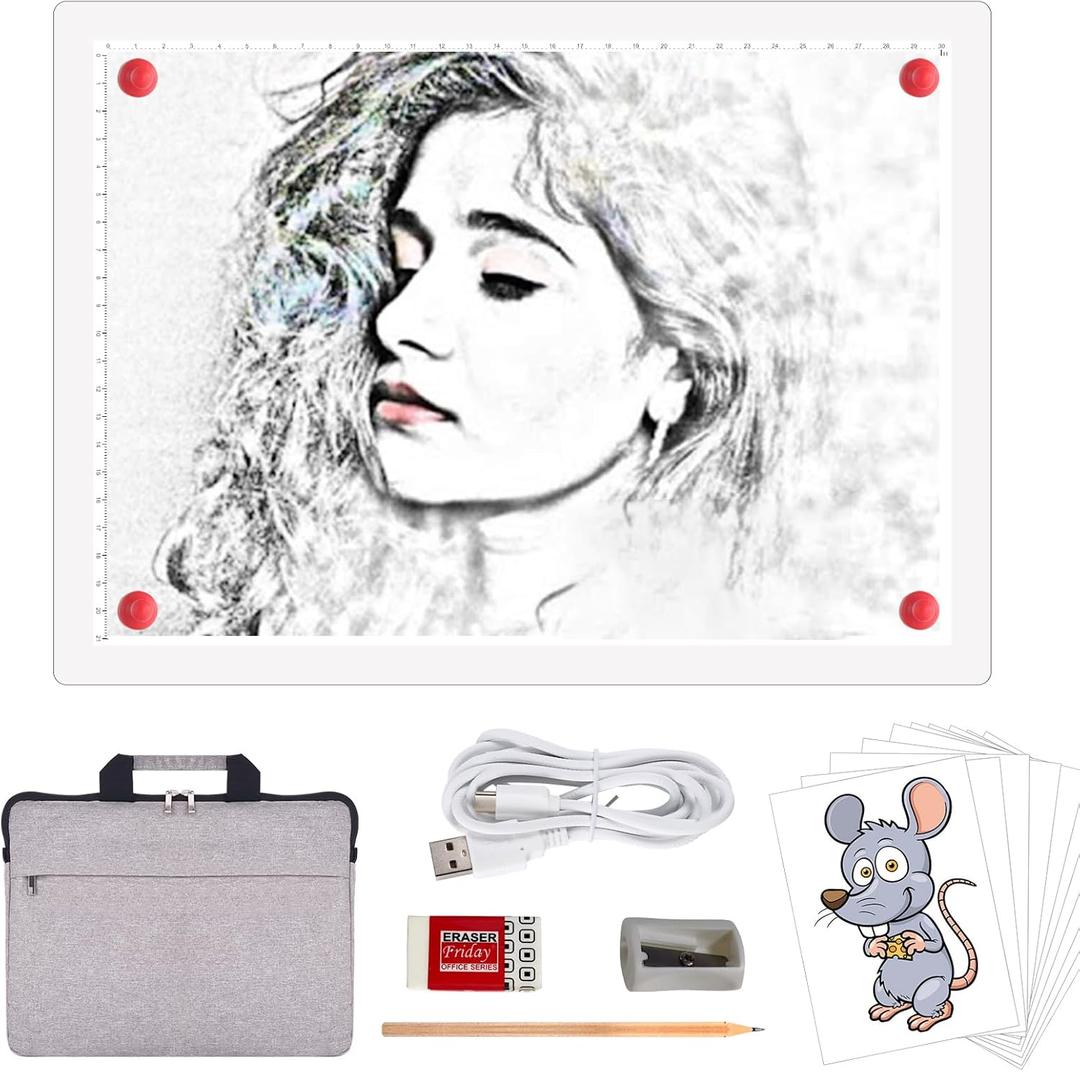 A4 Rechargeable LED Tracing Light Box with Carry Bag, ELICE Wireless Battery Powered Light Pad Artcraft Lightpad Cordless Light Board for Diamond Painting Drawing Sketching Weeding Vinyl (White)