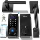 Philips Wi-Fi Smart Lock with Handle, WiFi Keyless Entry Keypad Door Lock with Handle, Front Door Deadbolt Set, Fingerprint Unlock, PIN Code Unlock, Auto Locking, App Remote Control, Bulit in WiFi