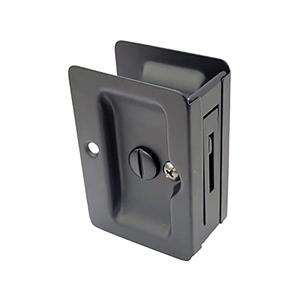QCAA Premium Quality Solid Brass Rectangular Pocket Sliding Door Pull, Privacy Lock, 3-1/4''X2-1/4'', Matte Black, 1 Pack, Made in Taiwan