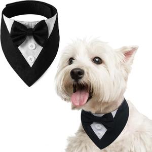 FUAMEY Dog Tuxedo for Small Dogs,Dog Formal Suit Dogs Attire Pet Bow Tie Puppy Party Costumes Cat Tux Outfits Pets Bandana Cosplay Adjustable Bowties Wedding Birthday Valentines Black S