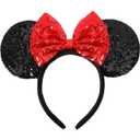 Mouse Ears Headbands, Sequin Mouse Ears for Women Girls Boys, Shiny Bow Headband for Cosplay Costume Party Decorations Hair Accessories (Red)