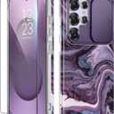 GVIEWIN for Samsung Galaxy S25 Ultra Case with Slide Camera Cover, [Screen Protector] [Shockproof Military Grade Drop Protection] Marble Slim Fit Hard PC Phone Cover S25 Ultra 6.9" 2025 (Quicksand, Purple)