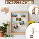 Sintuff Photo Display Board with Clips Farmhouse Picture Collage Board Picture Frame Clothesline Photo Display Stand Decor for Wedding Baby Shower Grad Postcard(Flat Edge,Natural Wood,29x24 Inches)