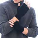 monochef Fingerless Gloves Half Finger Winter Warm Knit Thermal Working Running Biking Driving Typing Men Women Black (Black)