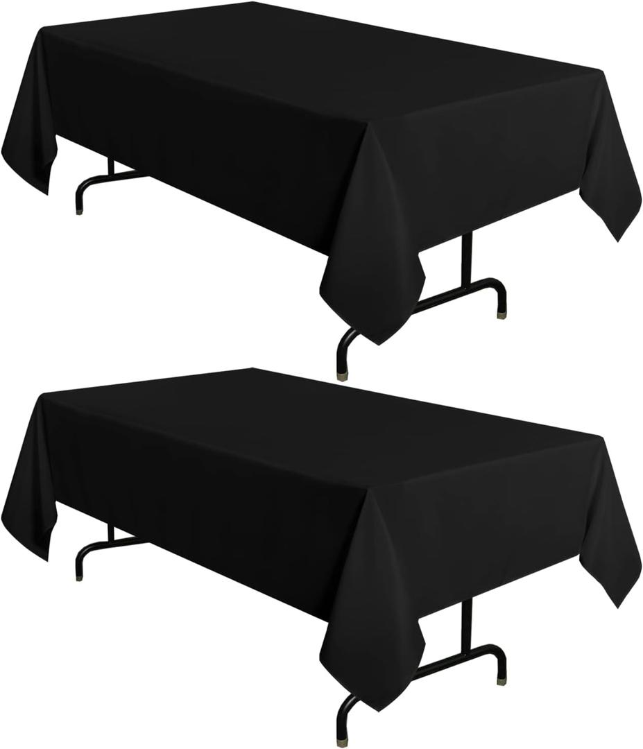 Sancua 2 Pack Black Tablecloth 60 x 120 Inch, Rectangle 8 Feet Table Cloth - Stain and Wrinkle Resistant Washable Polyester Table Cover for Dining Table, Buffet Parties and Camping (2 Pack 60x120 Inch Tablecloth)