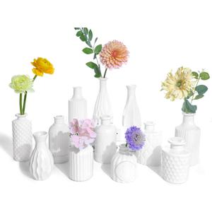 UPBUD White Glass Bud Vases Set of 12, Small Vases for Flowers, Mini Flower Vases in Bulk for Wedding Decoration, Vintage Vase for Baby Shower Centerpieces, Home Dcor