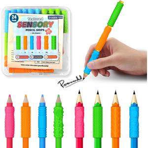 Textured Pencil Grips for Kids & Adults - 24 Pack Sensory Fidget Toys for ADHD, Autism - Quiet Classroom & Office Tools for Anxiety Relief Stress Relief - Educational Supplies, Student Rewards&Gifts