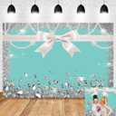 8x6ft Breakfast Blue Bow-Knot Birthday Party Photography Backdrop Sweet 16 Turquoise Diamond Bow Glitter Photo Background Vinyl Bridal Shower Wedding Party Banner Supplies Backdrops Studio Props