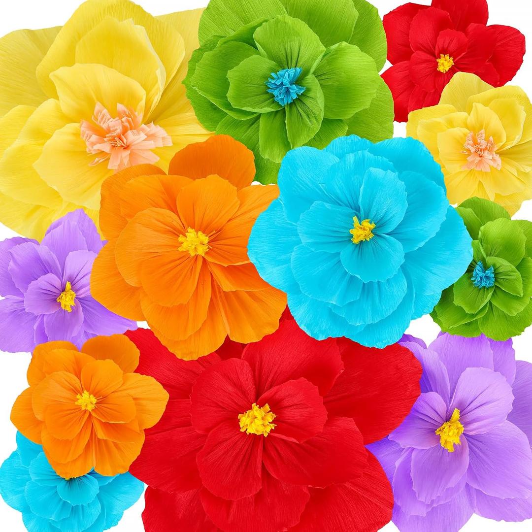Giant Paper Flowers Artificial Large Paper Flower Decoration for Handcrafted Wall Backdrop Christmas Mexican Wedding Graduation Bridal Shower Birthday Party Supplies(Mexican Fiesta,12 Pcs)