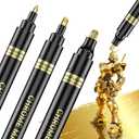 3Pcs Gold Liquid Mirror Chrome Markers, Permanent Reflective Metallic Gold Paint Pen, High Gloss Car DIY Model Painting, Touch Up Repair Kit for Plastic Metal Glass Fabric Ceremic Resins