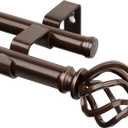 KAMANINA Double Curtain Rods 66 to 120 Inches (5.5-10 Feet), Antique Bronze Telescoping Curtain Rod for Windows 54 to 115 Inches, 7/8 Inch Decorative Curtain Rods with Twisted Cage Finials