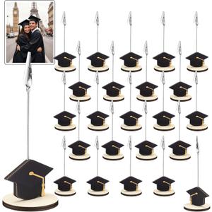 RattanView 24 Pcs Grad Cap Graduation Picture Display 5.5 Inch Grad Wooden Photo Holders for Centerpieces Graduation Table Card Number Clips Stands for Class of 2026 Party Supplies