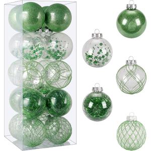 Christmas Ball Ornaments 20ct 80mm 3.15" Clear Shatterproof Xmas Ball Decorations for Christmas Tree Large Pet Decorative Christmas Baubles Bulk for Holiday Party Indoor and Outdoor (Avocado Green)