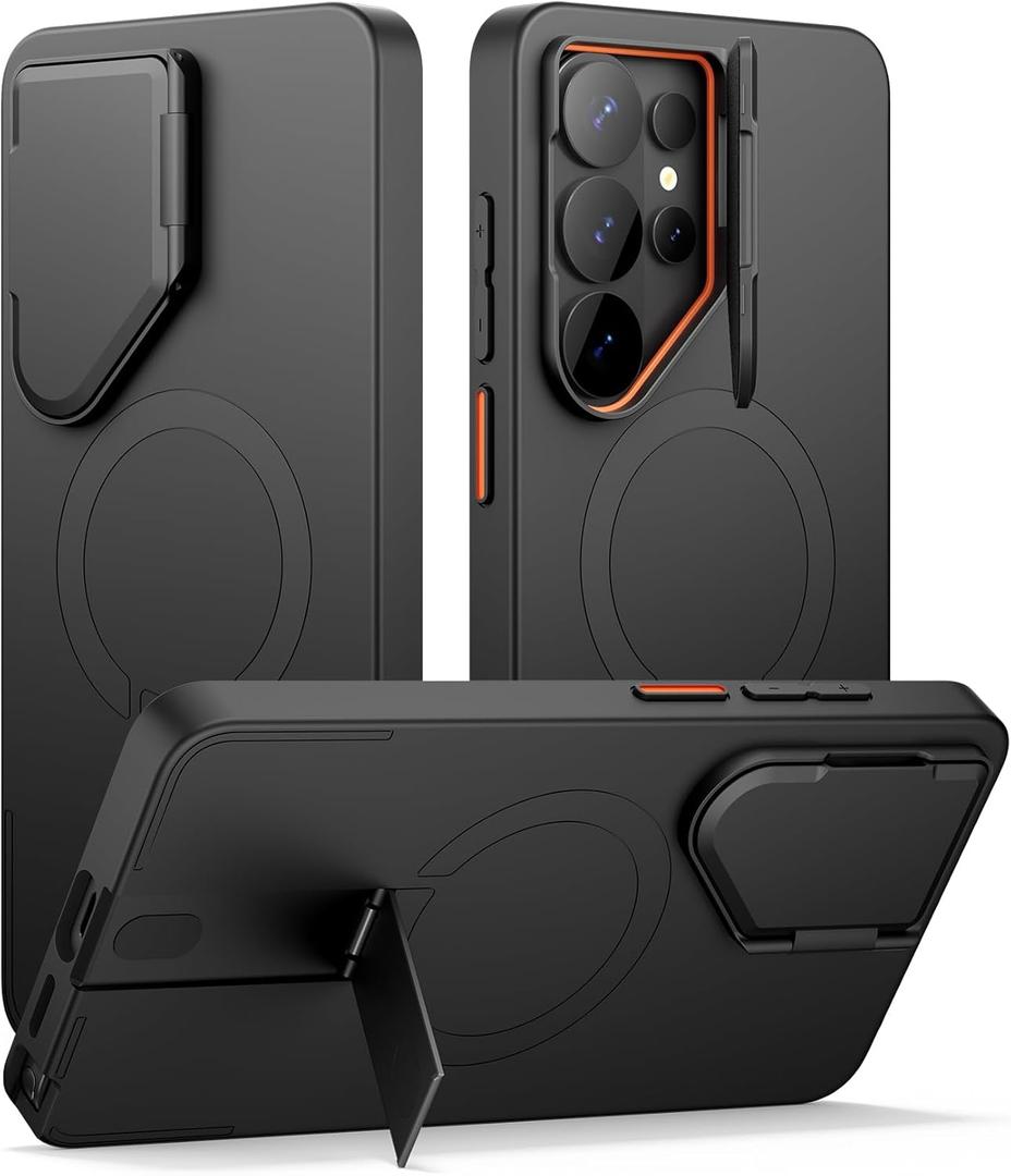 SURITCH for Samsung Galaxy S26 Ultra Phone Case, Magnetic Protective Cover with Camera Cover & Adjustable Metal Kickstand for Galaxy S26 Ultra -Black