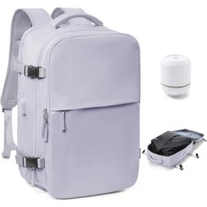 VECAVE Vacuum Travel Backpack with Pump for Women,Personal Item Carry on Backpacks Flight Approved 18x14x8 inches for Men,Laptop Waterproof Work Compression bags Casual Daypack (Purple)