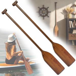 Vintage Style Wooden Oar Canoe Paddle 4 Feet, Ergonomic T-Shaped Handle, Handcrafted Durable Pine Wood Oars for Kayaking/Fishing/Rowing Boats/DIY Home Decoration Gift2 Pieces
