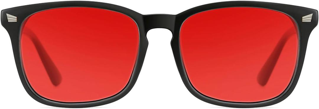 TIJN Sleep Glasses with Blue Green Light Blocking, Red Light Lens for Computer Gaming, Screen Fatigue & UV Protection (Black)