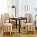 Qubjus Chair Covers for Dining Room Set of 2 Stretch Chair Slipcovers with Skirt Removable Washable Kitchen Chair Protector Cover Set for Home, Party, Wedding(Beige, 2Pcs)