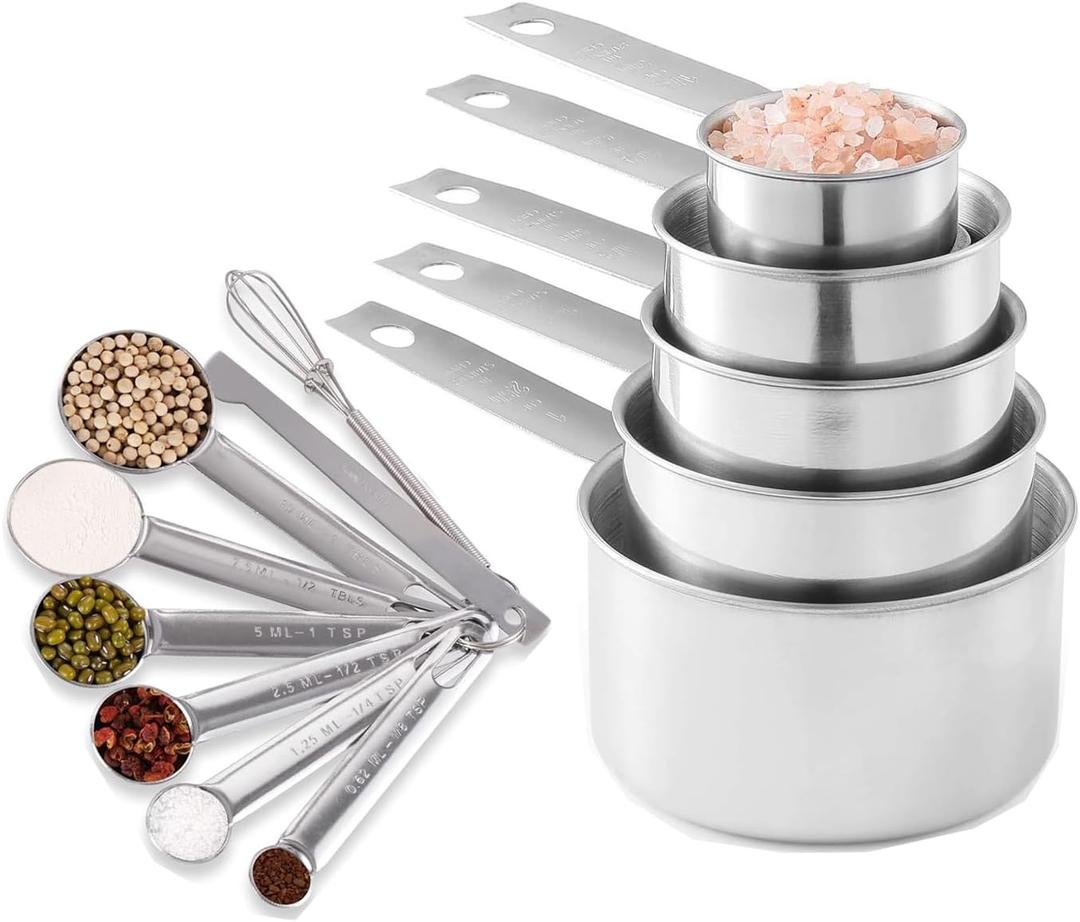 Measuring Cups and Spoons Set Heavy Duty Metal Stainless Steel Measuring Cup Spoon Kitchen Gadgets for Cooking Baking (Set of 13)