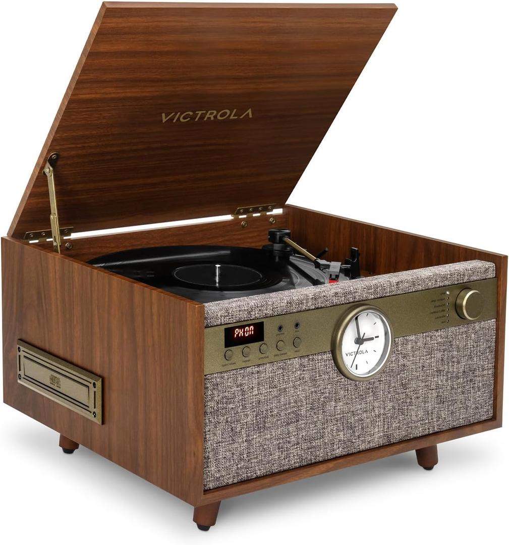 Victrola Century Signature+ – 6-in-1 Vinyl Record Player & Music Center - 3-Speed Turntable, CD & Cassette, VINYLSTREAM, Bluetooth & 3.5mm Aux, Record Player with Speakers, 18" Legs (Walnut)