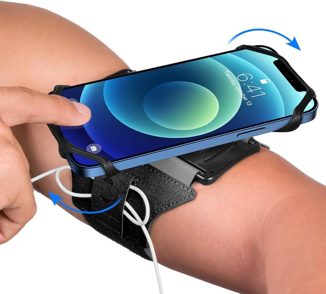 VUP Running Armband 360Rotatable for iPhone 17/16/15/14/13/Pro Max/Pro/Mini/12/11/SE/Xs/XR/X/8/7/Plus, Fits All 4-6.7 Inch Smartphones, with Key Holder Phone Armband for Running Hiking Biking (Black)