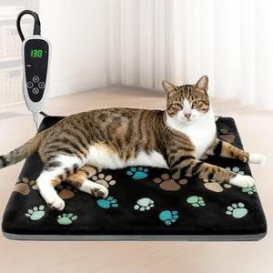 GOLOPET Cat Heating Pad 18x18 in with Smart Thermostat Switch and Power Line Protection Tube,Obtained MET and UL Dual Certification,Waterproof Pet Heating Pad for Cats, with Black Cloth Cover